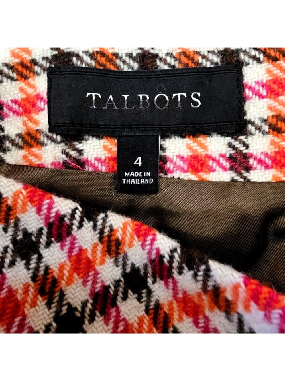 Talbots Womens Size 4 Wool Blend Plaid Button-Front Midi Skirt In Pink & Orange - Picture 5 of 10